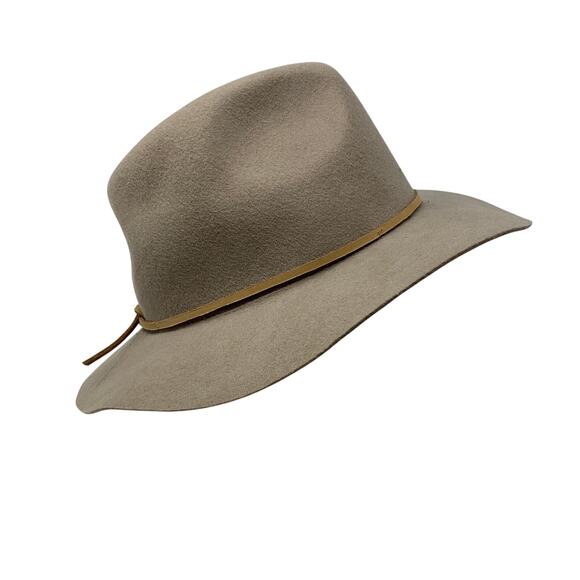 Brixton Wool Fedora Hat Womens Medium Tan Wide Brim Leather Tie Band main image 7